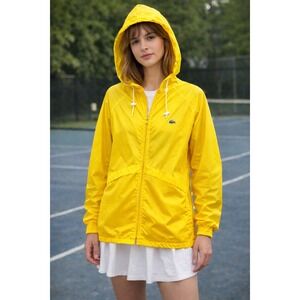 Vintage Lacoste Alligator Yellow Hooded Windbreaker Jacket Nylon Made in USA M